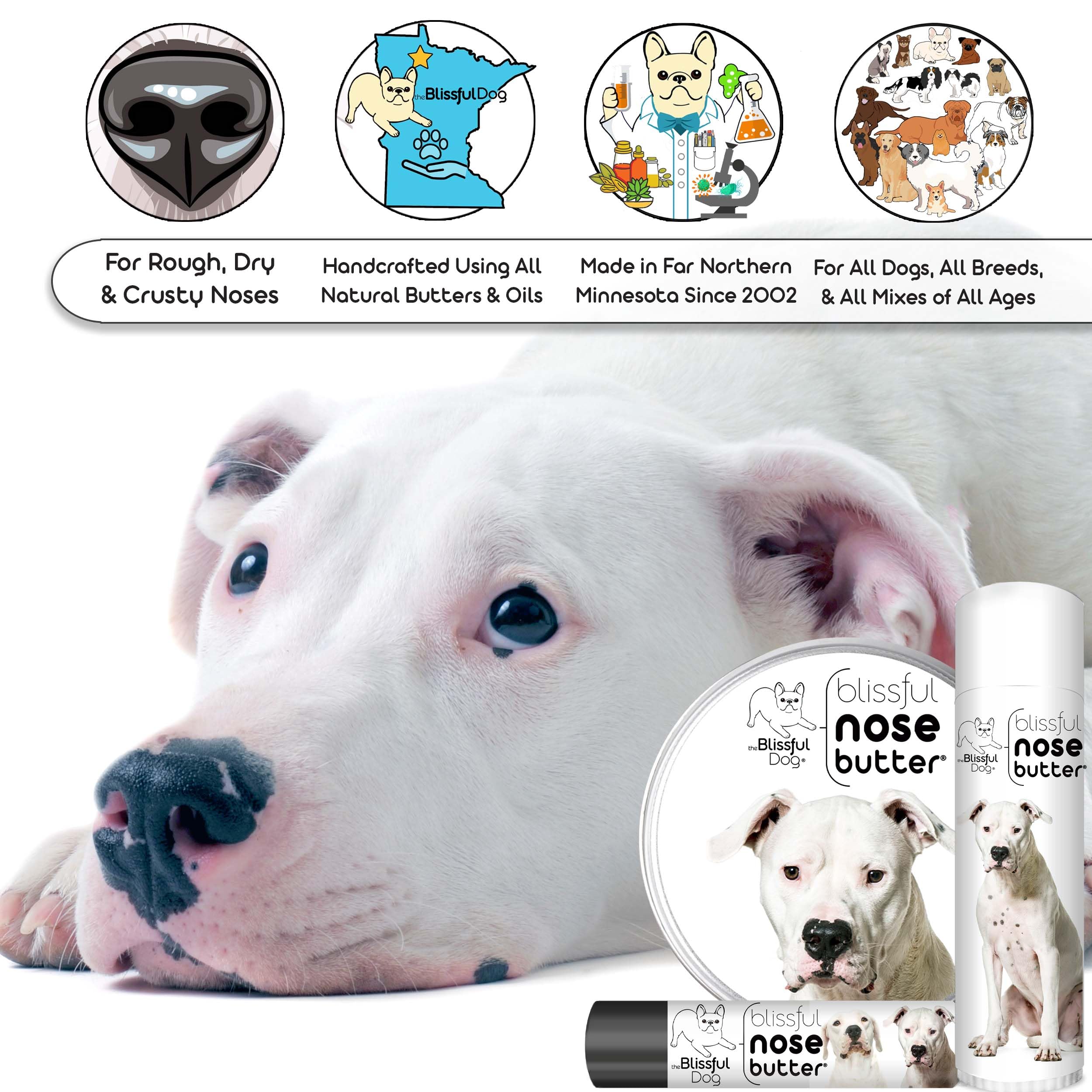 The Blissful Dog Dogo Argentino Unscented Nose Butter - Dog Nose Butter, 16 Ounce